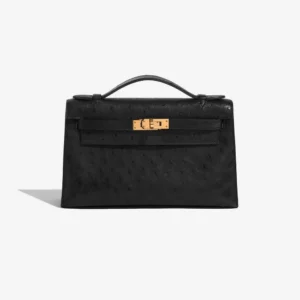 High-End Hermès Inspired Kelly Pochette Ostrich Black GHW