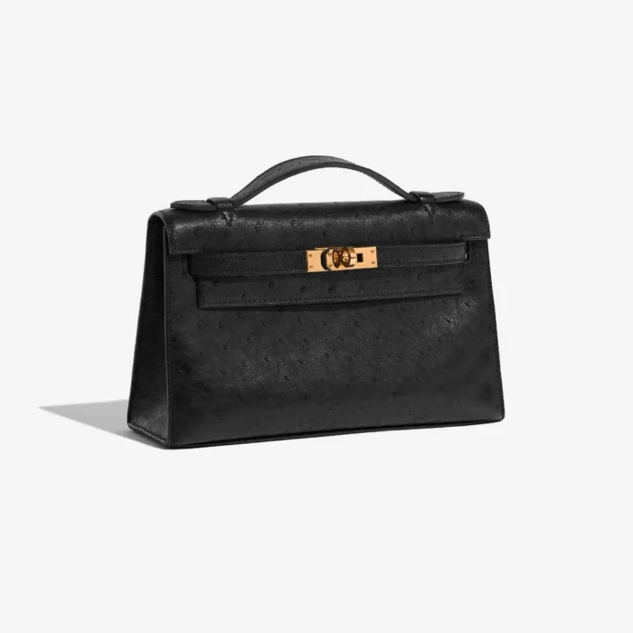 High-End Hermès Inspired Kelly Pochette Ostrich Black GHW - Direct Luxury Fashion - Image 4