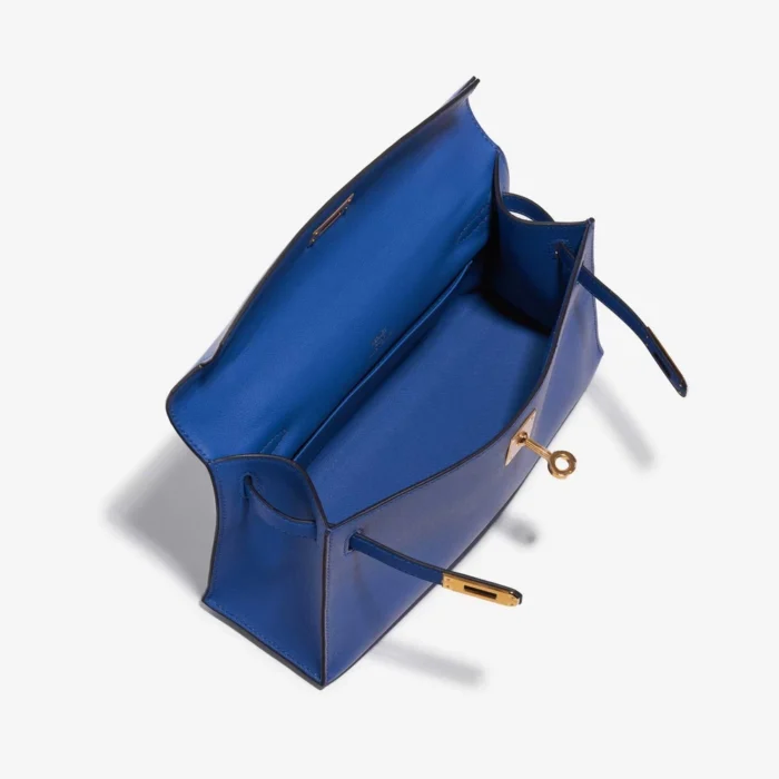 High-End Hermès Inspired Kelly Pochette Swift Blue de France GHW - Direct Luxury Fashion - Image 5