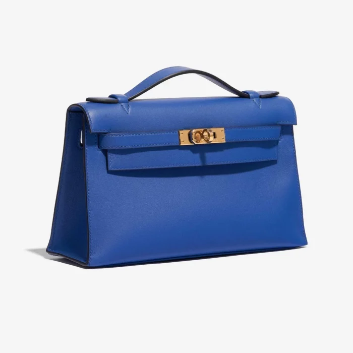 High-End Hermès Inspired Kelly Pochette Swift Blue de France GHW - Direct Luxury Fashion - Image 4