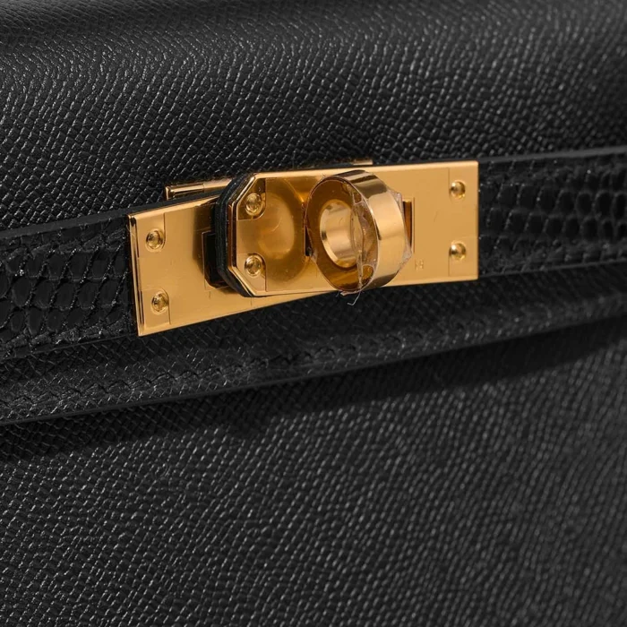 High-End Hermès Inspired Kelly Touch Mini Veau Madame/Lizard Black GHW - Direct Luxury Fashion - Image 7