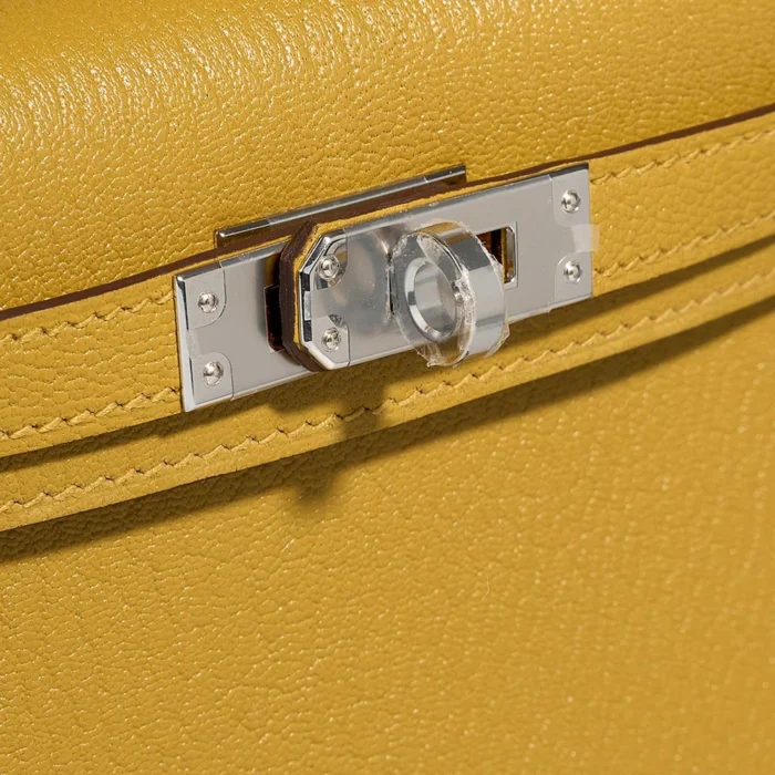 High-End Hermès Inspired Kelly Verso Mini Chevre Mysore Jaune Ambre/Gold PHW - Direct Luxury Fashion - Image 7