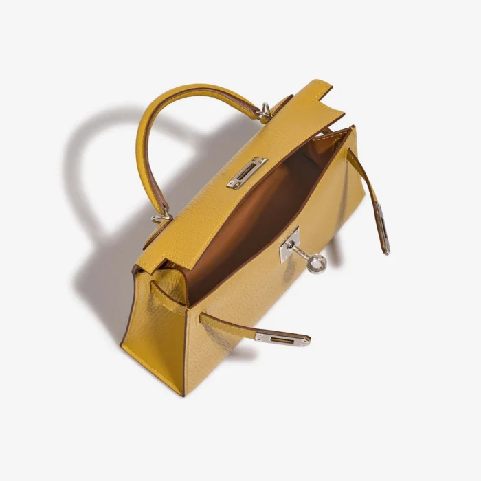 High-End Hermès Inspired Kelly Verso Mini Chevre Mysore Jaune Ambre/Gold PHW - Direct Luxury Fashion - Image 5