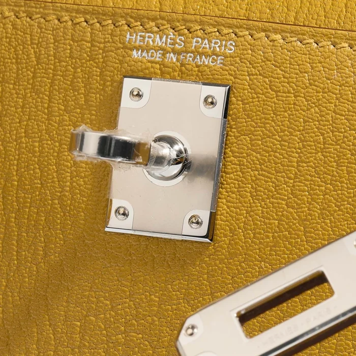 High-End Hermès Inspired Kelly Verso Mini Chevre Mysore Jaune Ambre/Gold PHW - Direct Luxury Fashion - Image 6