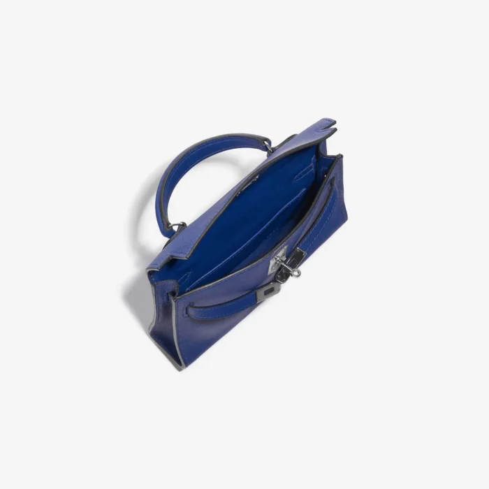 High-End Hermès Inspired Micro Kelly Swift Blue Electrique PHW - Direct Luxury Fashion - Image 5