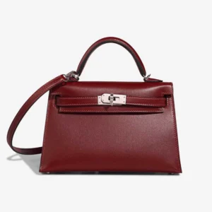High-End Hermès Inspired Mini Kelly Box Rouge H PHW - Direct Luxury Fashion
