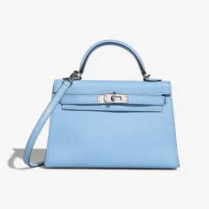 High-End Hermès Inspired Mini Kelly Chevre Mysore Bleu Celeste PHW - Direct Luxury Fashion