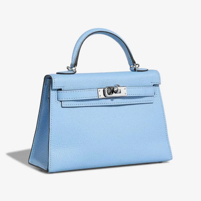 High-End Hermès Inspired Mini Kelly Chevre Mysore Bleu Celeste PHW - Direct Luxury Fashion - Image 4