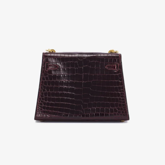 High-End Hermès Inspired Mini Kelly Crocodile Porosus Burgundy GHW - Direct Luxury Fashion - Image 2