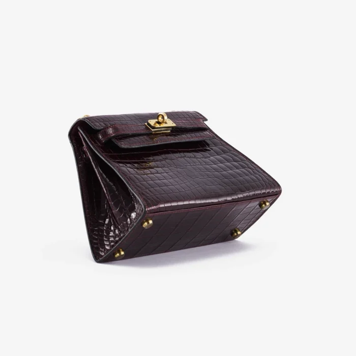 High-End Hermès Inspired Mini Kelly Crocodile Porosus Burgundy GHW - Direct Luxury Fashion - Image 3
