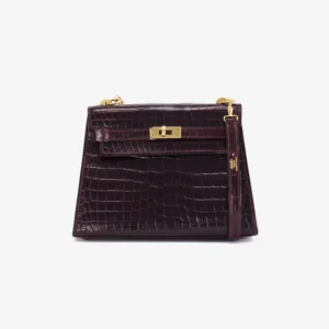 High-End Hermès Inspired Mini Kelly Crocodile Porosus Burgundy GHW - Direct Luxury Fashion