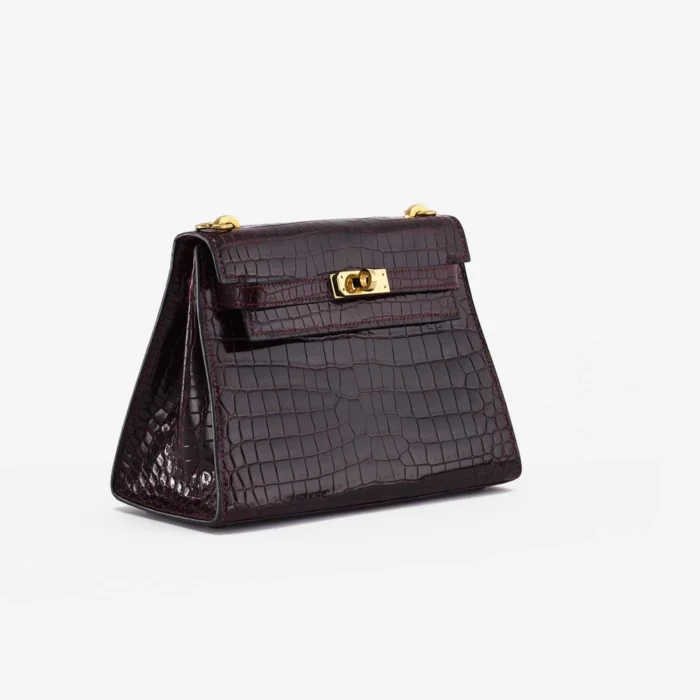 High-End Hermès Inspired Mini Kelly Crocodile Porosus Burgundy GHW - Direct Luxury Fashion - Image 4