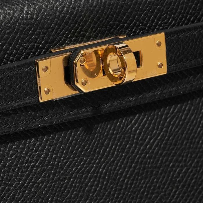High-End Hermès Inspired Mini Kelly Epsom Black GHW - Direct Luxury Fashion - Image 6