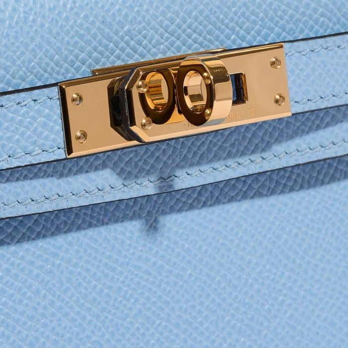 High-End Hermès Inspired Mini Kelly Epsom Blue Celeste GHW - Direct Luxury Fashion - Image 6