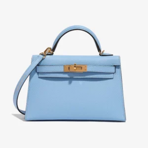 High-End Hermès Inspired Mini Kelly Epsom Blue Celeste GHW