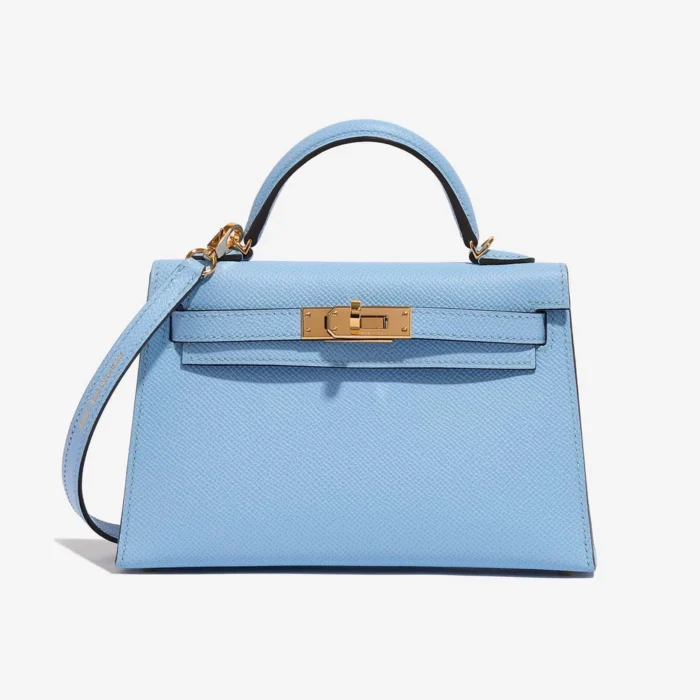 High-End Hermès Inspired Mini Kelly Epsom Blue Celeste GHW