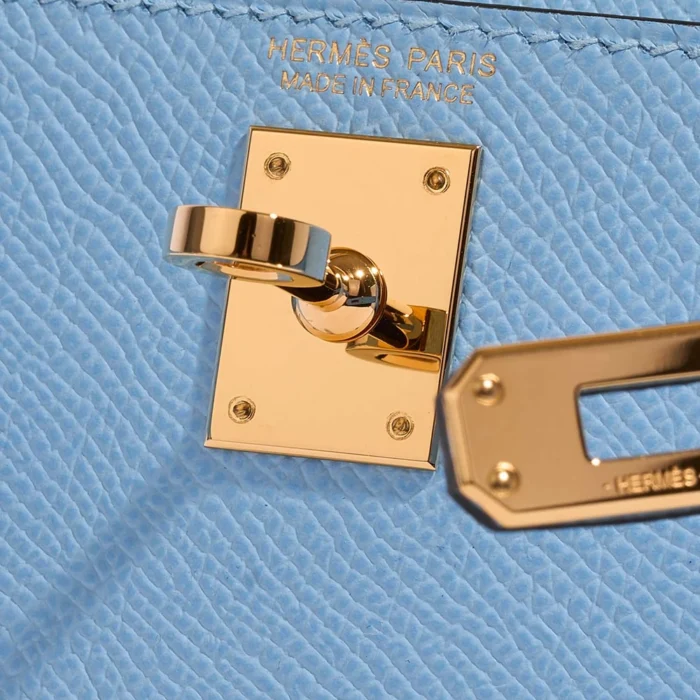 High-End Hermès Inspired Mini Kelly Epsom Blue Celeste GHW - Direct Luxury Fashion - Image 5