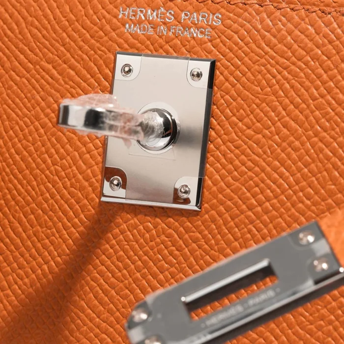 High-End Hermès Inspired Mini Kelly Epsom Orange PHW - Direct Luxury Fashion - Image 6