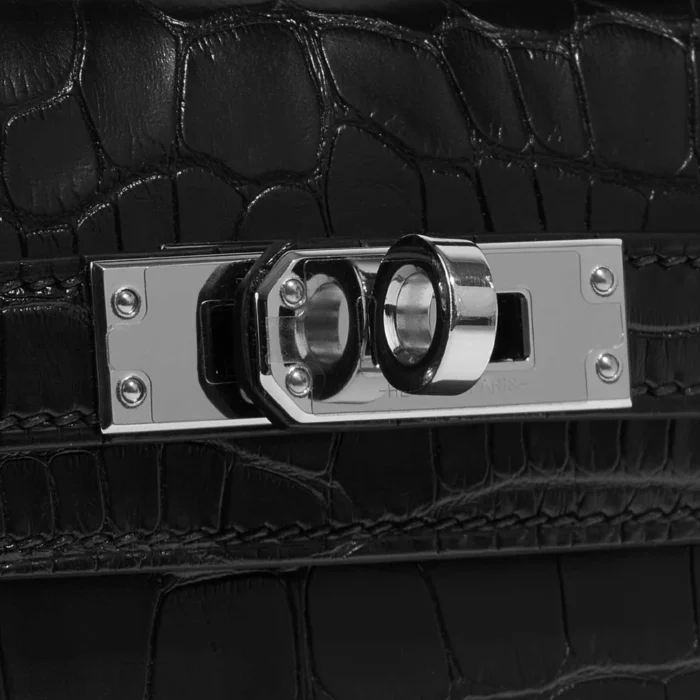 High-End Hermès Inspired Mini Kelly Matte Alligator Black PHW - Direct Luxury Fashion - Image 7