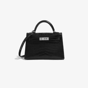 High-End Hermès Inspired Mini Kelly Matte Alligator Black PHW