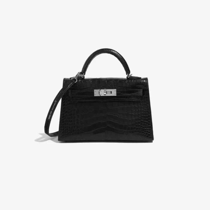 High-End Hermès Inspired Mini Kelly Matte Alligator Black PHW