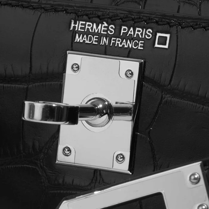 High-End Hermès Inspired Mini Kelly Matte Alligator Black PHW - Direct Luxury Fashion - Image 6