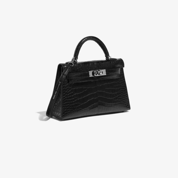 High-End Hermès Inspired Mini Kelly Matte Alligator Black PHW - Direct Luxury Fashion - Image 4