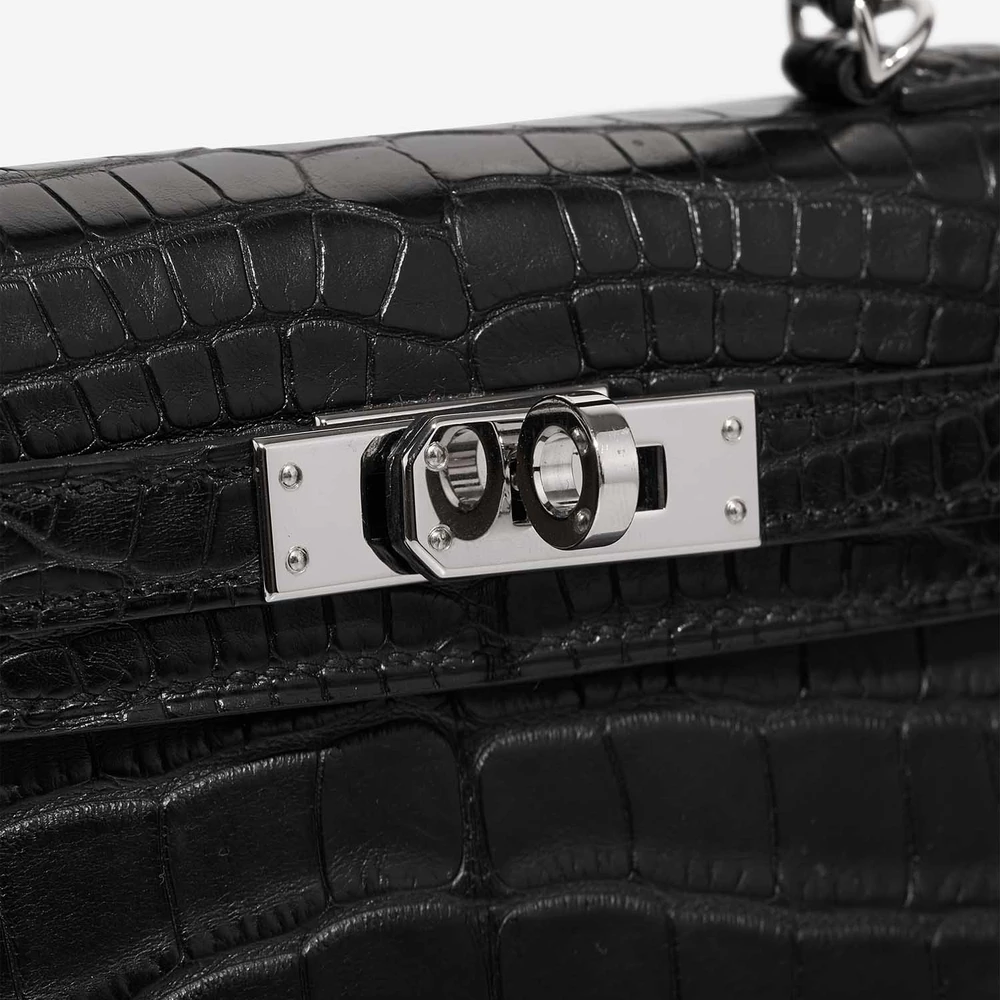 High-End Hermès Inspired Mini Kelly Matte Alligator Black PHW - Direct Luxury Fashion - Image 7