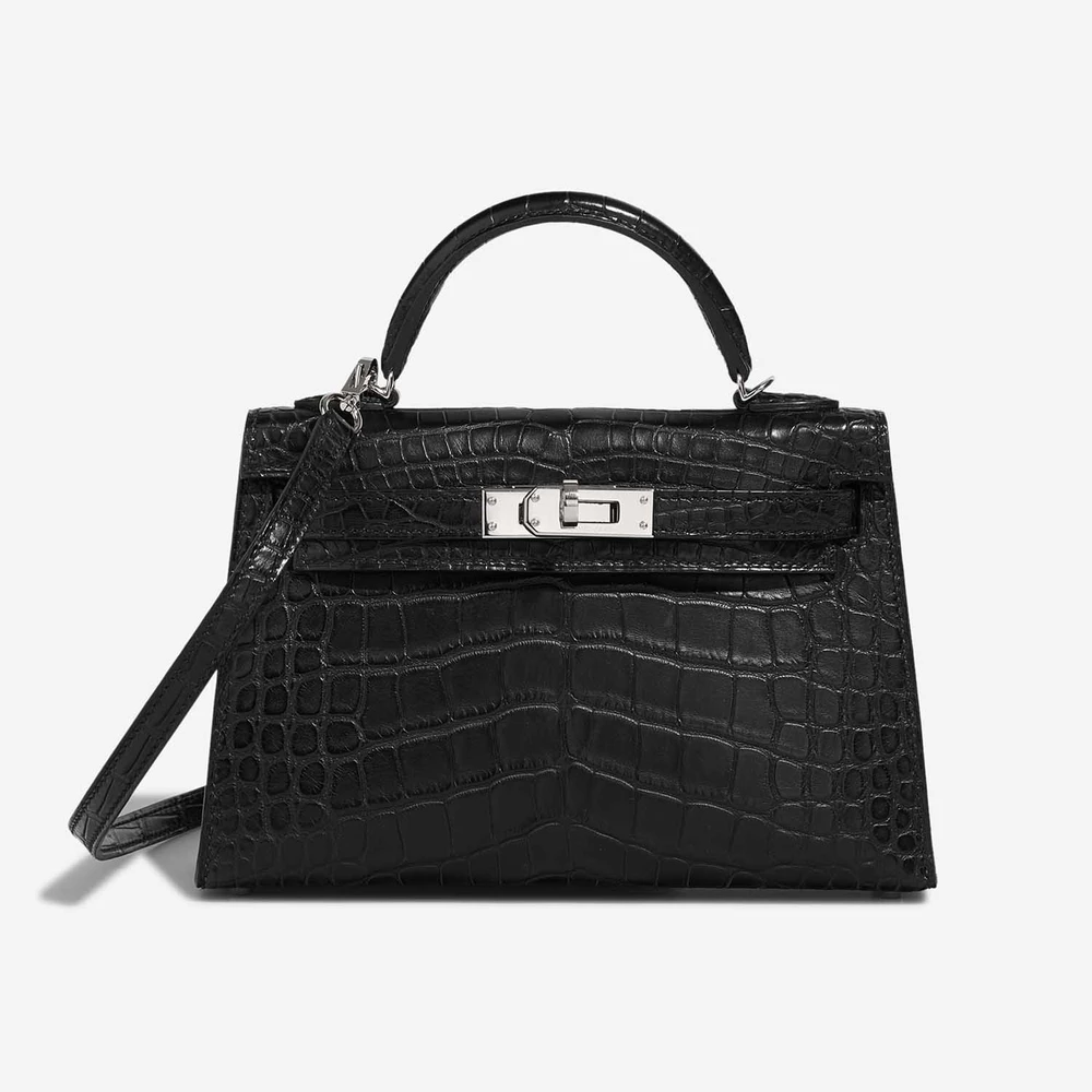 High-End Hermès Inspired Mini Kelly Matte Alligator Black PHW - Direct Luxury Fashion
