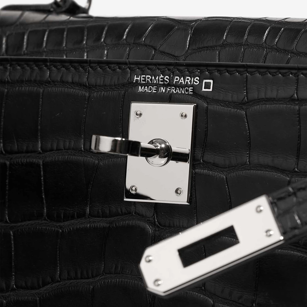 High-End Hermès Inspired Mini Kelly Matte Alligator Black PHW - Direct Luxury Fashion - Image 6