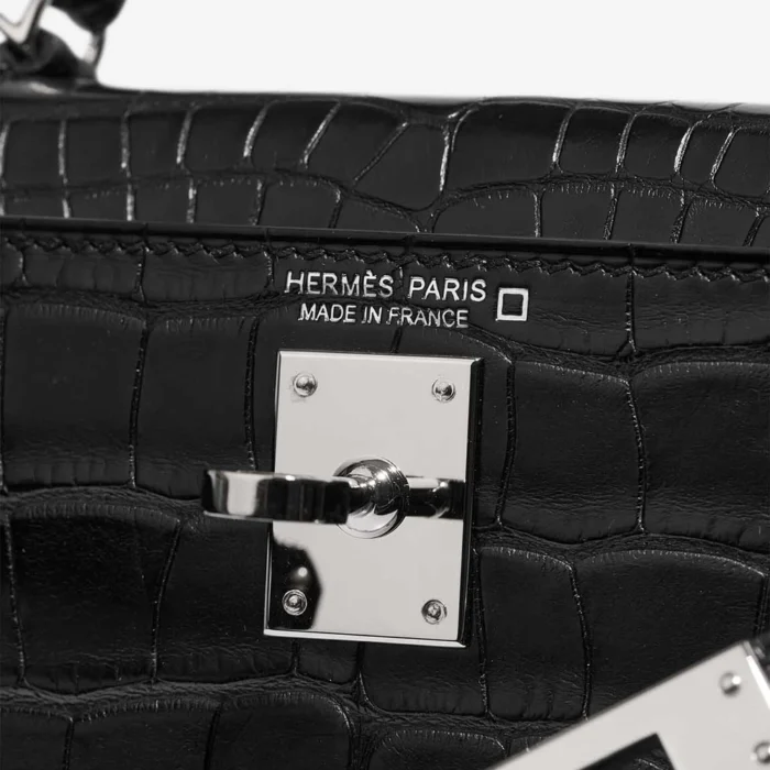 High-End Hermès Inspired Mini Kelly Matte Alligator Black PHW - Direct Luxury Fashion - Image 6