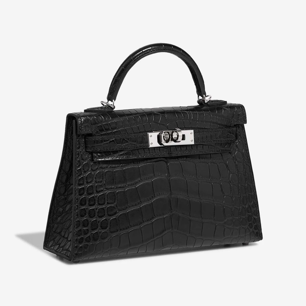 High-End Hermès Inspired Mini Kelly Matte Alligator Black PHW - Direct Luxury Fashion - Image 4