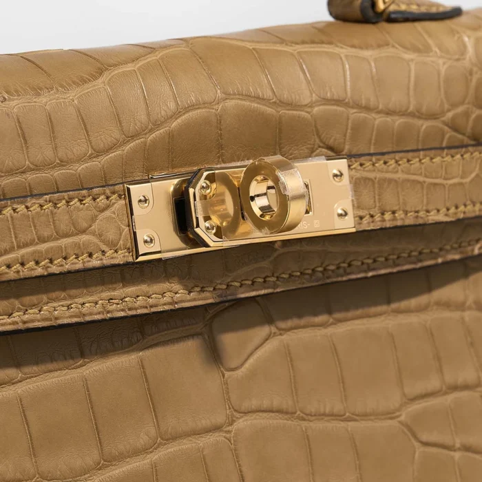 High-End Hermès Inspired Mini Kelly Matte Alligator Kraft GHW - Direct Luxury Fashion - Image 7