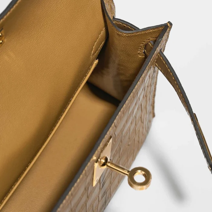 High-End Hermès Inspired Mini Kelly Matte Alligator Kraft GHW - Direct Luxury Fashion - Image 5