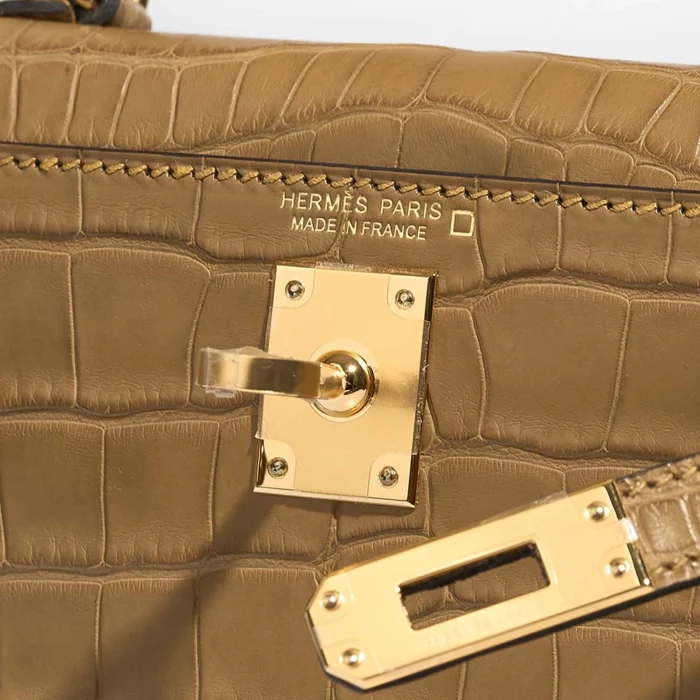 High-End Hermès Inspired Mini Kelly Matte Alligator Kraft GHW - Direct Luxury Fashion - Image 6