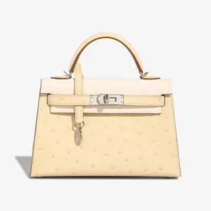 High-End Hermès Inspired Mini Kelly Ostrich Vanille/Nata PHW - Direct Luxury Fashion
