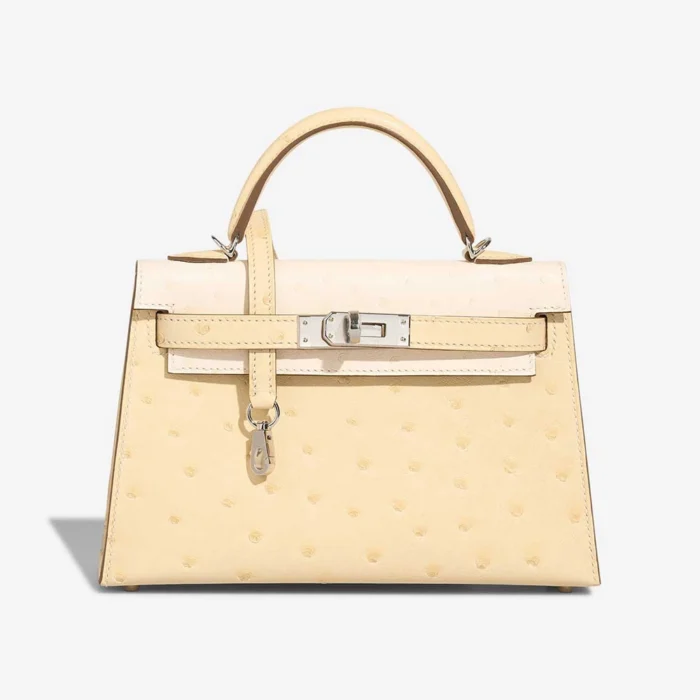 High-End Hermès Inspired Mini Kelly Ostrich Vanille/Nata PHW - Direct Luxury Fashion