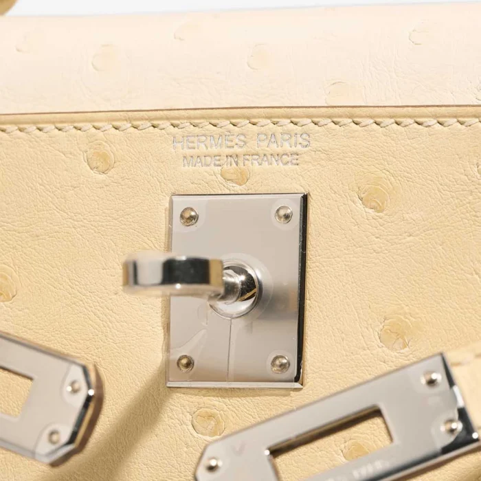 High-End Hermès Inspired Mini Kelly Ostrich Vanille/Nata PHW - Direct Luxury Fashion - Image 6