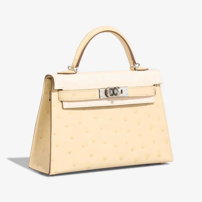High-End Hermès Inspired Mini Kelly Ostrich Vanille/Nata PHW - Direct Luxury Fashion - Image 4