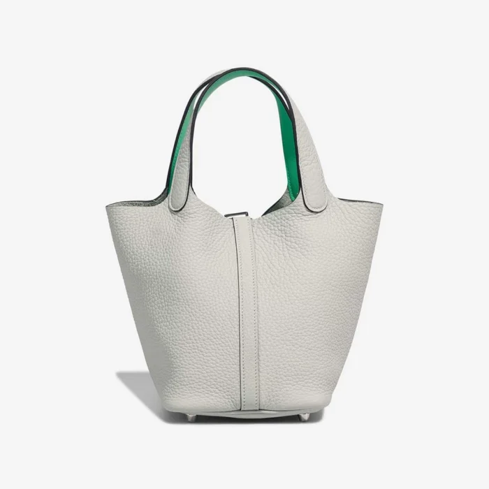 High-End Hermès Inspired Picotin 18 Taurillon Clemence/Swift Gris Neve/Vert Comics PHW - Direct Luxury Fashion - Image 3