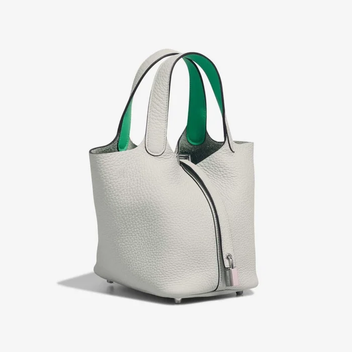 High-End Hermès Inspired Picotin 18 Taurillon Clemence/Swift Gris Neve/Vert Comics PHW - Direct Luxury Fashion - Image 5