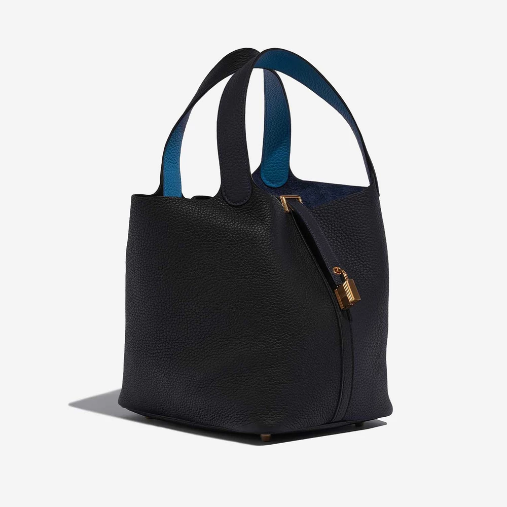 High-End Hermès Inspired Picotin 22 Taurillon Clemence Blue Nuit/Black/Blue Frida PHW - Direct Luxury Fashion - Image 4