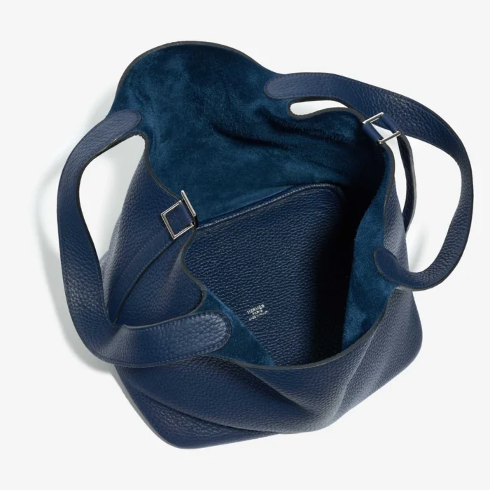 High-End Hermès Inspired Picotin 22 Taurillon Clemence Blue Saphir PHW - Direct Luxury Fashion - Image 5