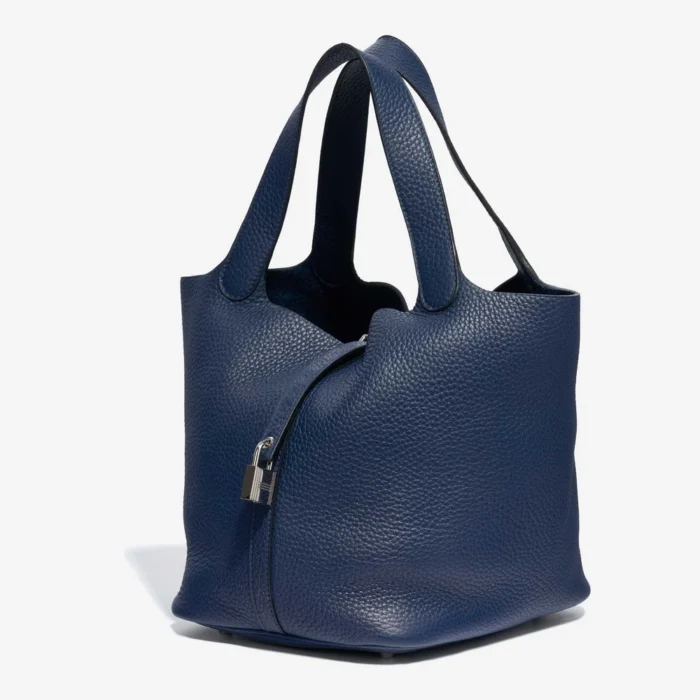 High-End Hermès Inspired Picotin 22 Taurillon Clemence Blue Saphir PHW - Direct Luxury Fashion - Image 4