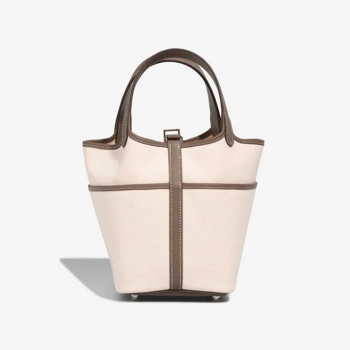 High-End Hermès Inspired Picotin Cargo 18 Toile Goeland/Swift Ecru/Etoupe PHW - Direct Luxury Fashion - Image 3
