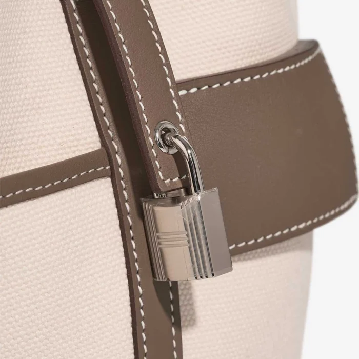 High-End Hermès Inspired Picotin Cargo 18 Toile Goeland/Swift Ecru/Etoupe PHW - Direct Luxury Fashion - Image 7