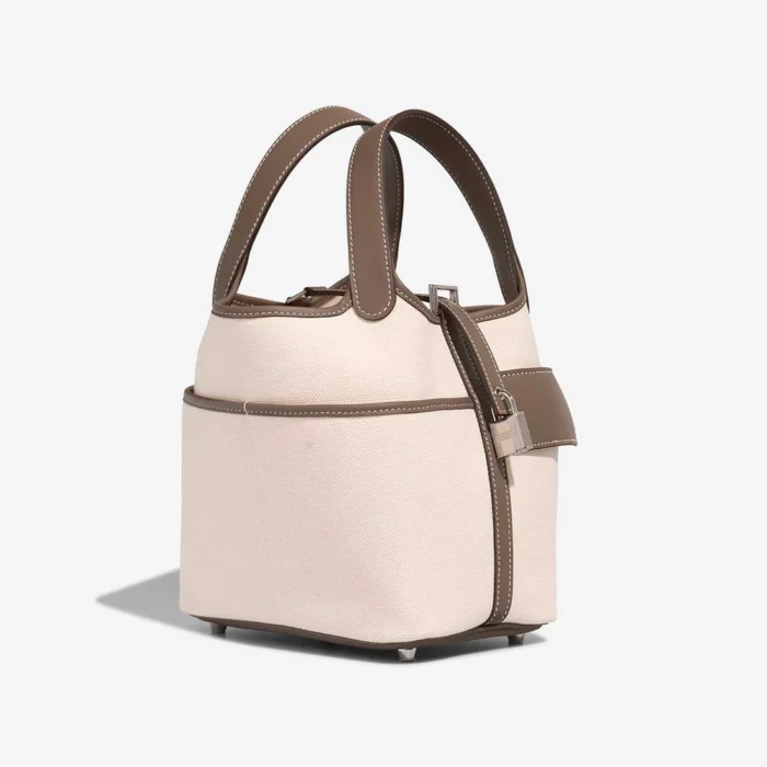 High-End Hermès Inspired Picotin Cargo 18 Toile Goeland/Swift Ecru/Etoupe PHW - Direct Luxury Fashion - Image 6