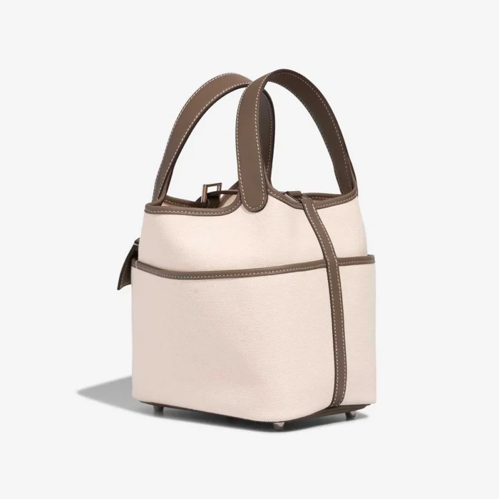 High-End Hermès Inspired Picotin Cargo 18 Toile Goeland/Swift Ecru/Etoupe PHW - Direct Luxury Fashion - Image 5