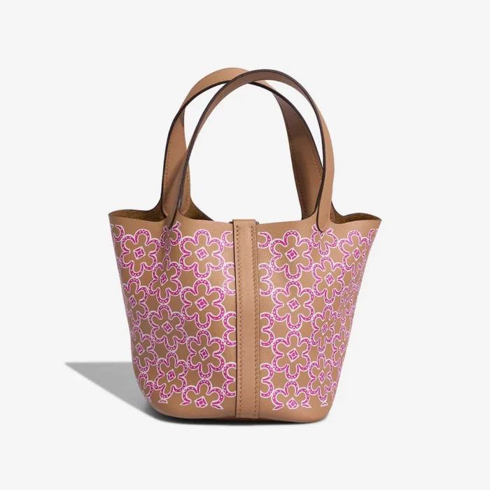 High-End Hermès Inspired Picotin Micro Lucky Daisy Swift Chai/Rose/White PHW - Direct Luxury Fashion - Image 3