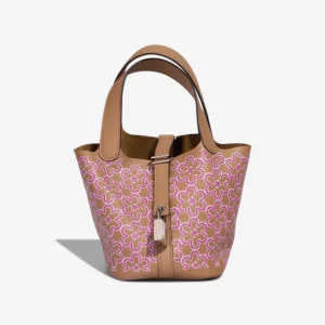High-End Hermès Inspired Picotin Micro Lucky Daisy Swift Chai/Rose/White PHW - Direct Luxury Fashion